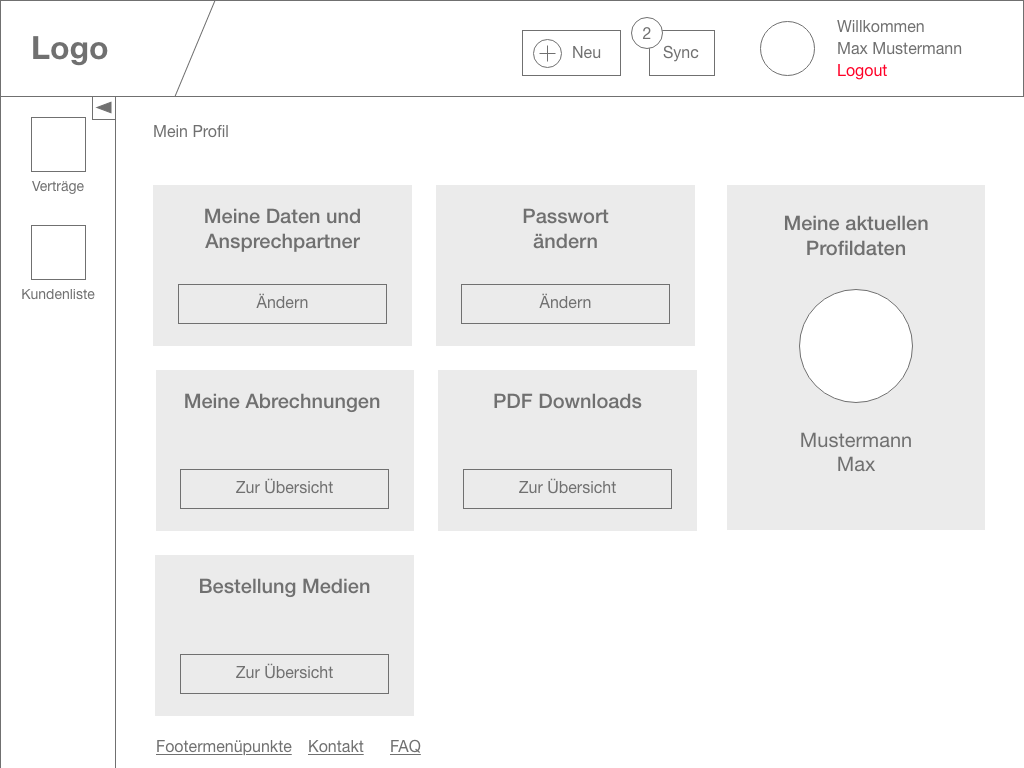 ACE Partnerportal Wireframe Dashboard