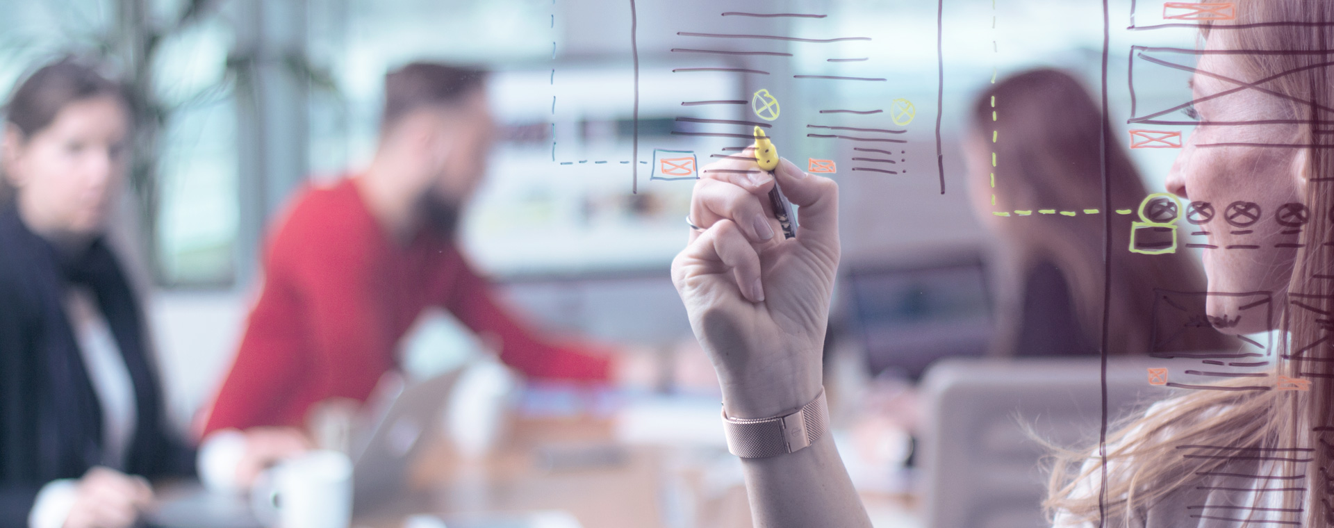 Connected Teams – agil & interdisziplinär Vier Teammitglieder, die agil & interdisziplinär zusammenarbeiten.